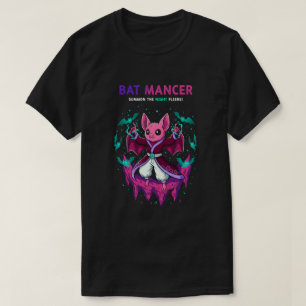 Camiseta Feiticeira Mancer de Morcego Rosa Fofa Conjurando