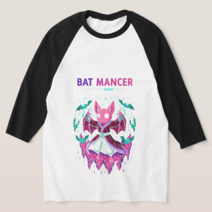 Camiseta Feiticeira Mancer de Morcego Rosa Fofa Conjurando