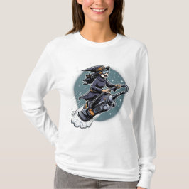 Camiseta Feitiços e velocidade: Bruxa de Halloween em uma c