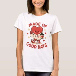 Camiseta Feito de Boas Dias – Design de Café Coração Kawaii