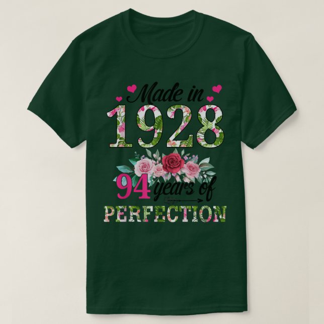 Camiseta Feito Em 1928, Floral 94 Anos, 94º Presente De Ani (Frente do Design)