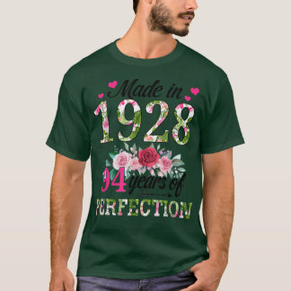 Camiseta Feito Em 1928, Floral 94 Anos, 94º Presente De Ani