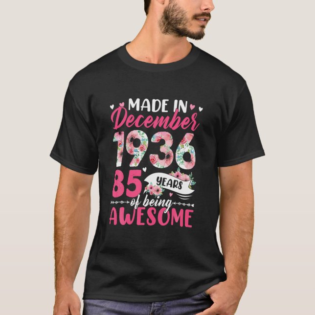 Camiseta Feito Em 1936 De Dezembro, Aniversário, 85 Anos De (Frente)
