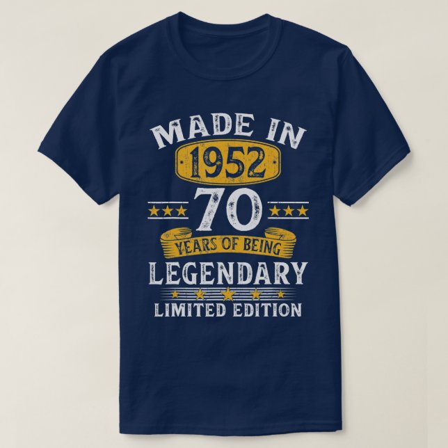 Camiseta Feito Em 1952, Aos 70 Anos, Presente De 70 (Frente do Design)