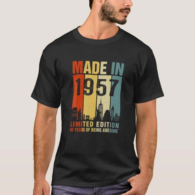 Camiseta Feito Em 1957, Edição Limitada, 65 Anos De Atenção (Frente)