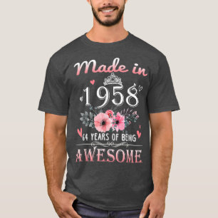 Camiseta Feito Em 1958, Presente Floral De 64 Anos, 64 Anos