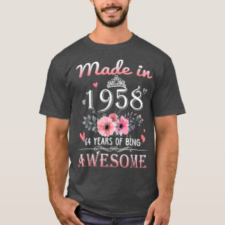 Camiseta Feito Em 1958, Presente Floral De 64 Anos, 64 Anos