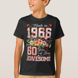 Camiseta Feito em 1966 floral 60º aniversário mulheres 60 a