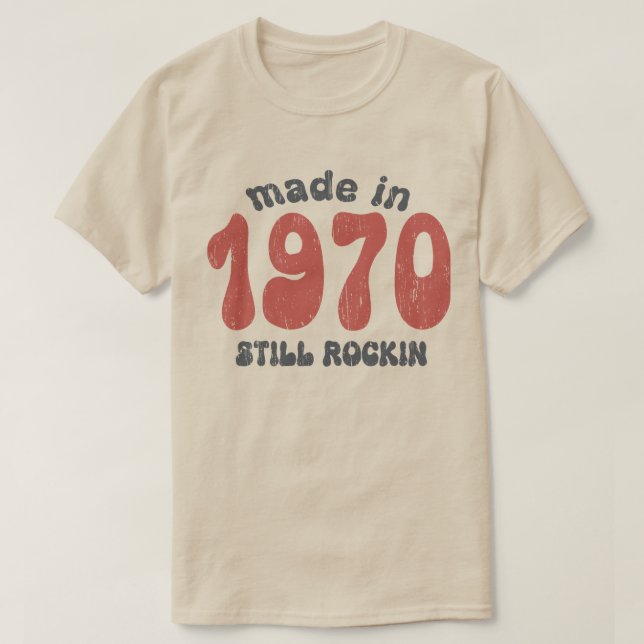 Camiseta Feito em 1970, com números de safra ainda em balan (Frente do Design)