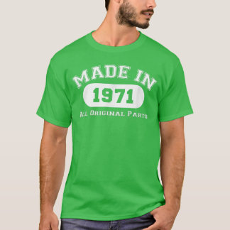 Camiseta Feito em 1971 Todas as Peças Originais Divertido A
