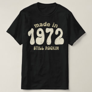 Camiseta Feito em 1972, com números de safra ainda em balan