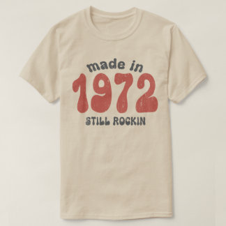 Camiseta Feito em 1972, com números de safra ainda em balan