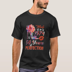 Camiseta Feito Em 1974, Vintage Floral, 50 Anos, 50º Nascim