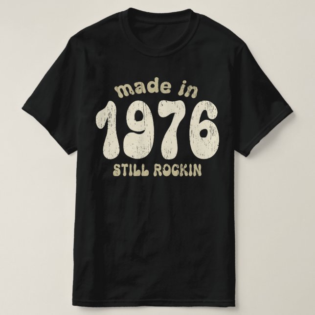 Camiseta Feito em 1976, com números de safra ainda em balan (Frente do Design)