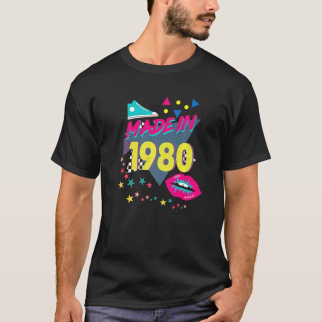 Camiseta Feito em 1980 42º aniversário 80s 90s 1990s N.os 1 (Frente)