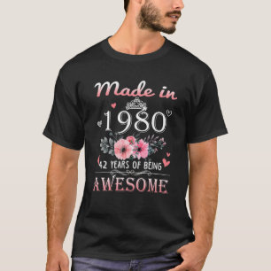 Camiseta Feito Em 1980, Em Floral, 42 Anos De Idade, 42º P
