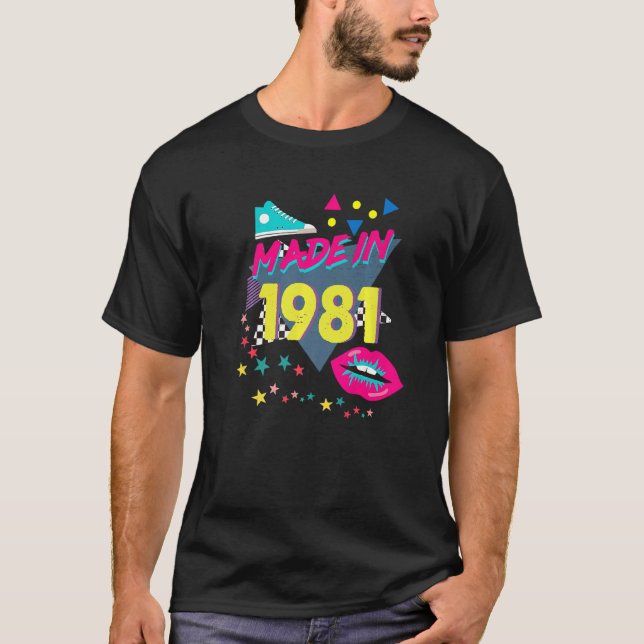 Camiseta Feito em 1981 41rua Aniversário dos anos 80 90 dos (Frente)