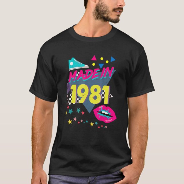 Camiseta Feito em 1981 41rua Aniversário dos anos 80 90 dos (Frente)