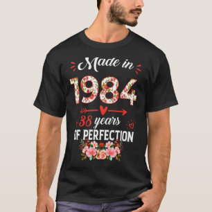 Camiseta Feito Em 1984, Floral 38 Anos De Idade 38 Anos