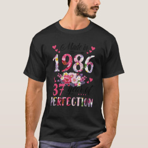 Camiseta Feito Em 1986, Floral, 37 Anos De Idade, 37 Anos