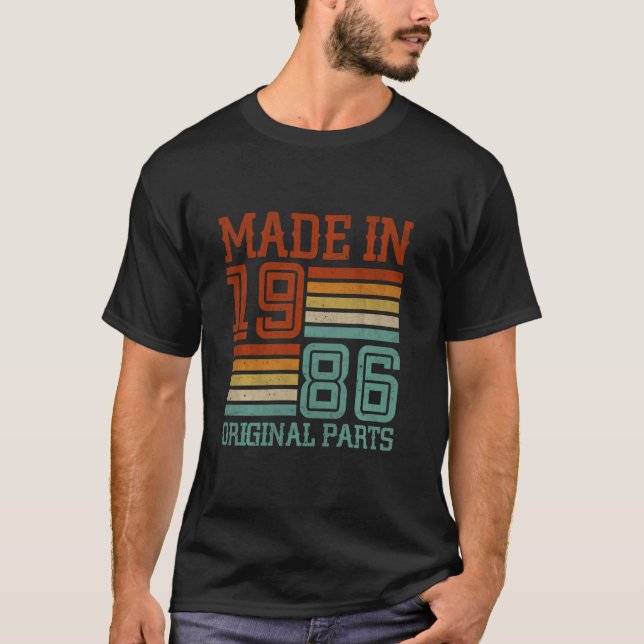 Camiseta Feito Em 1986, Partes Originais, 36 Anos, 36 Nasci (Frente)