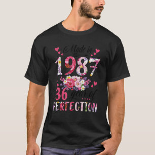Camiseta Feito Em 1987, Floral, 36 Anos De Idade, 36 Anos