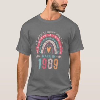 Camiseta Feito Em 1989, 33 Anos, Rainbow 33º Aniversário Gi