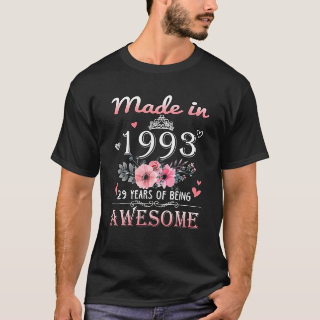 Camiseta Feito Em 1993, Em 29 Anos De Idade, 29º Presente D (Frente)