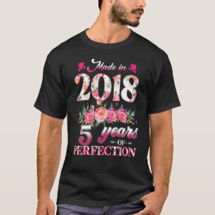 Camiseta Feito Em 2018, Aniversário De 5 Floral De 5 Anos P