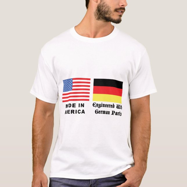 Camiseta Feito em América com peças alemãs (Frente)