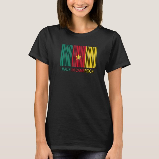 Camiseta Feito em Camarões Flag Barcode (Frente)