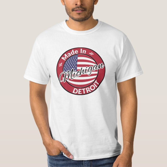 Camiseta Feito em Detroit Michigan USA Flag (Frente)
