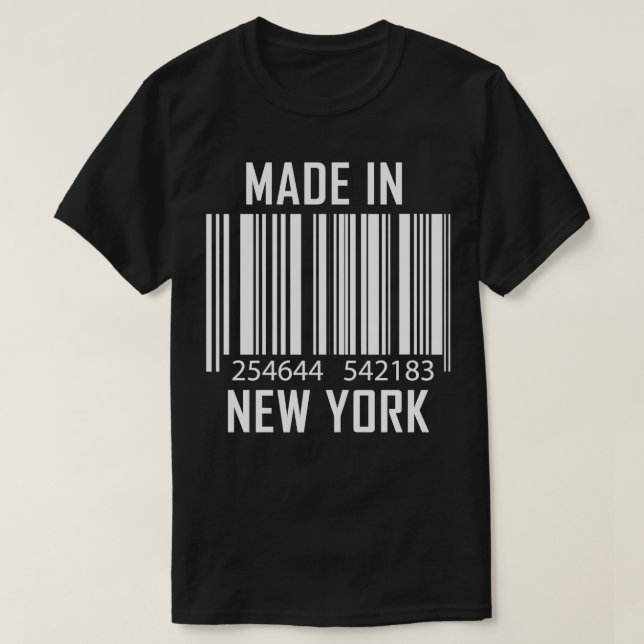 Camiseta Feito em Nova York com código de barras (Frente do Design)