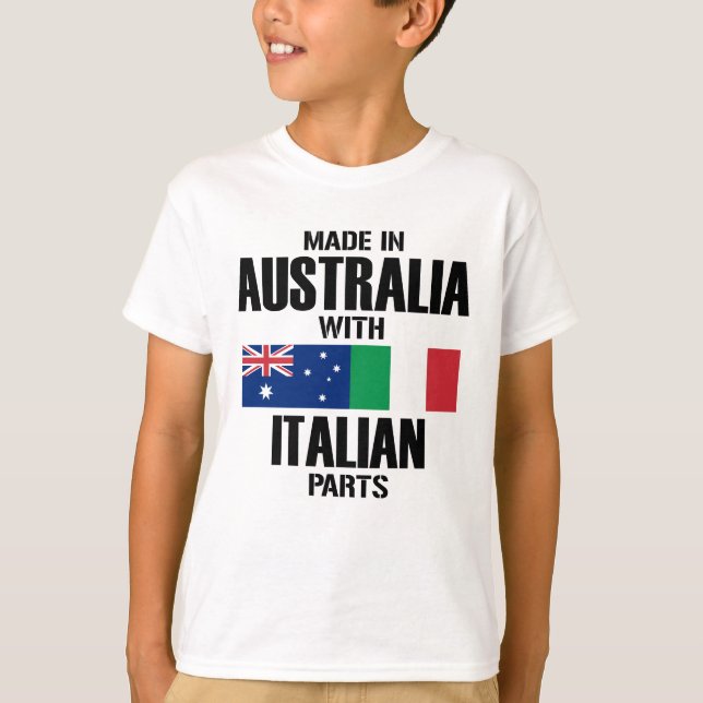 Camiseta Feito na Austrália com peças italianas (Frente)