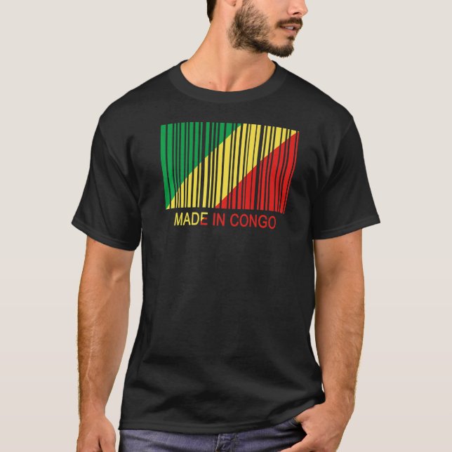 Camiseta Feito na República do Congo Bandeira Código de Bar (Frente)