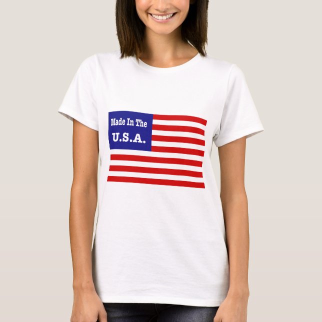Camiseta Feito Nos Estados Unidos, Em Branco Vermelho E Ban (Frente)