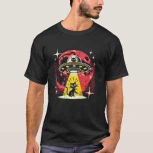 Camiseta Feixe Alien Retro OVNI Abdução de Gato Espaço Cósm