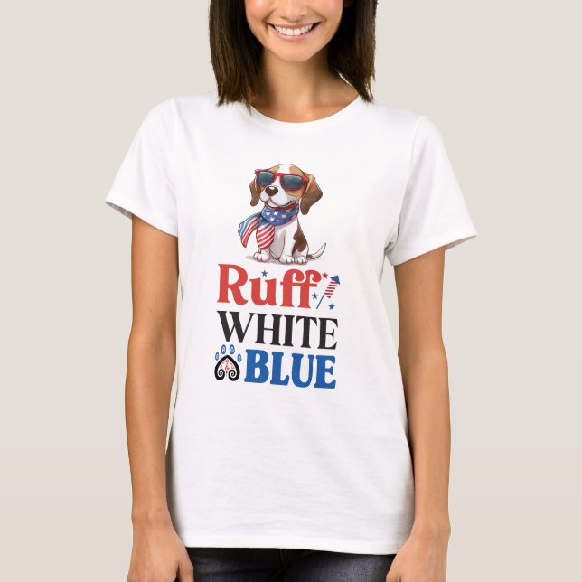 Camiseta Feixe-Beagle Patriótico Branco e Azul (Frente)