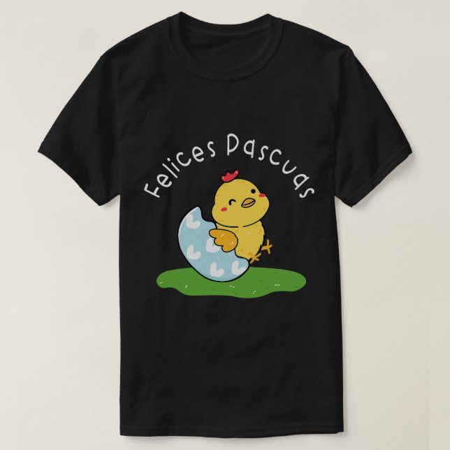 Camiseta Felices Pascuas 2Frango Felz pascoa Espanhol (Frente do Design)