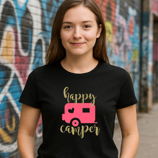 Camiseta Felicidade Acampante - Camper Coração Rosa