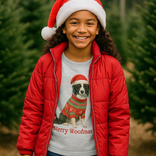 Camiseta Felicidade Canina Natalícia Border Collie Natal  (Festive Border Collie fashion tee for girls )