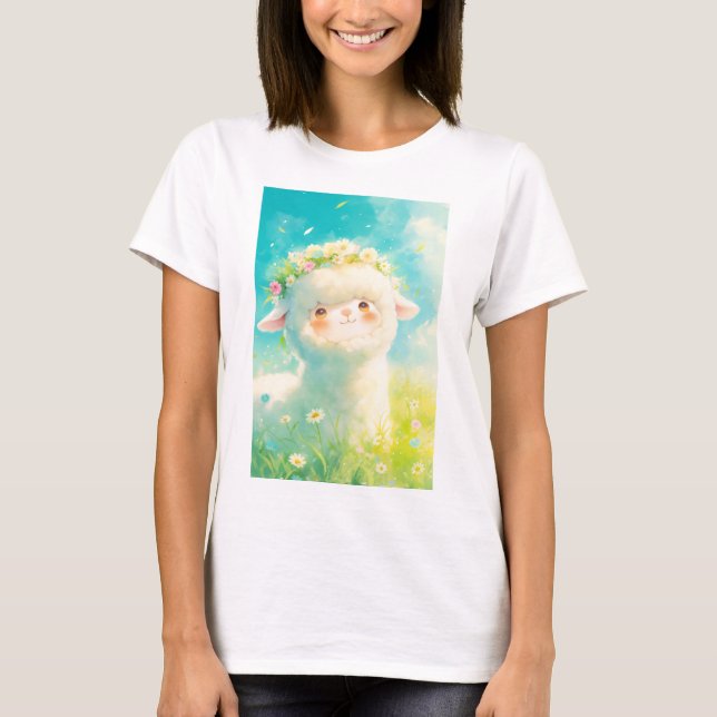Camiseta Felicidade da Coroa de Flores de Alpaca (Frente)