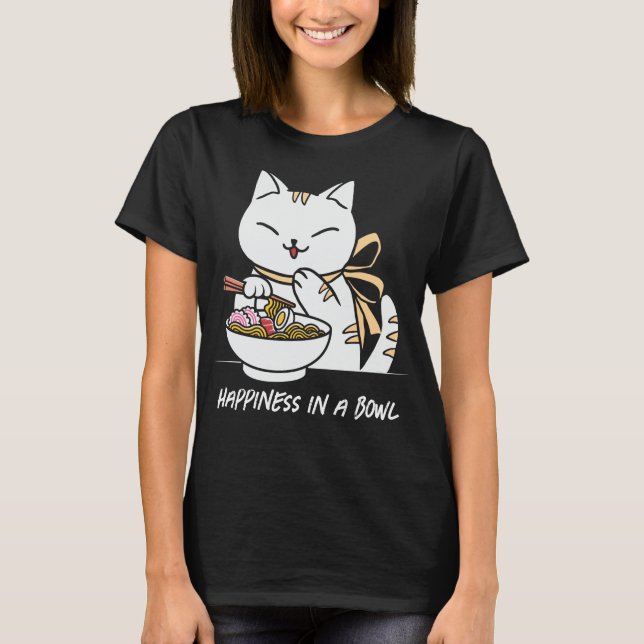 Camiseta Felicidade do Gato Japonês em uma tigela (Frente)