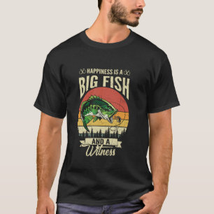 Camiseta Felicidade É Grande Peixe Engraçado Vida de Pesca