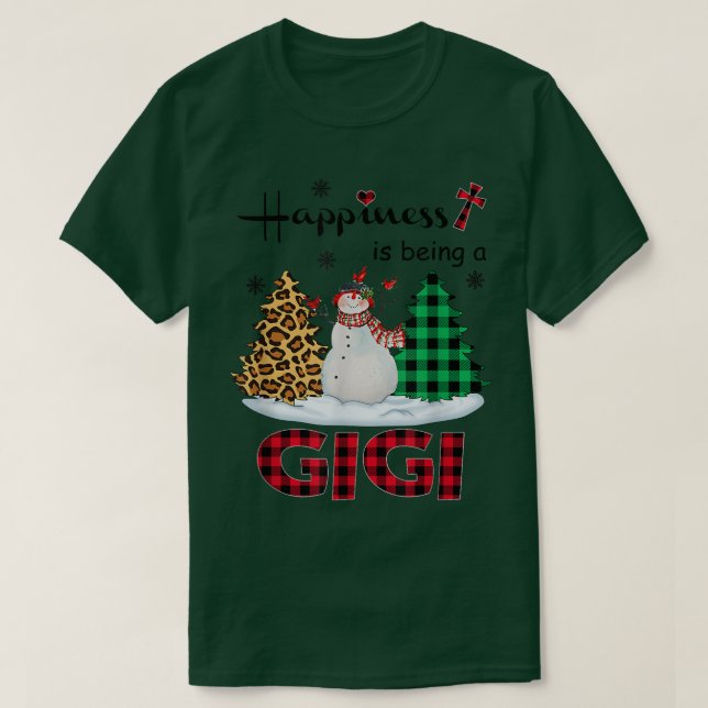 Camiseta Felicidade é ser Gigi Snowman Merry Christmas tr (Frente do Design)