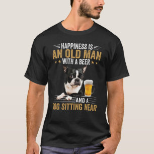 Camiseta Felicidade É Um Velho Com Cerveja E Cachorro