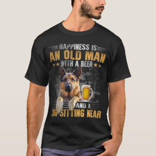 Camiseta Felicidade É Um Velho Com Cerveja E Cachorro
