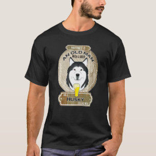 Camiseta Felicidade É Um Velho Com Um Husky De Cerveja  