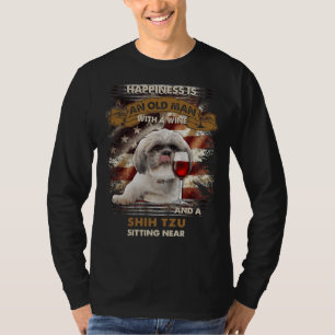 Camiseta Felicidade É Um Velho Com Vinho E Um Shih Tzu