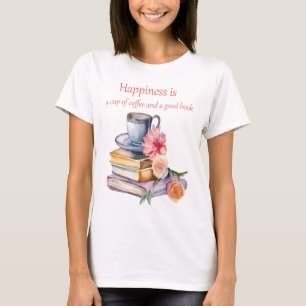 Camiseta Felicidade é uma xícara de café e um bom livro